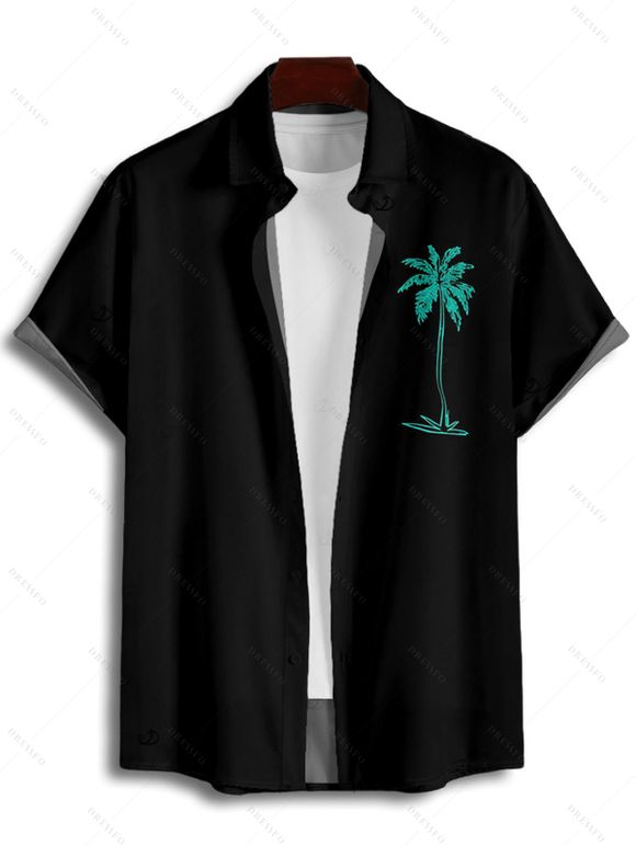 Vacation Couple Outfit Tropical Leaf Print Pocket Long Dress and Shirt Beach Set - Vert S | US 4