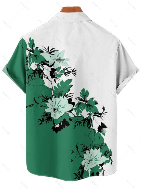 Chemise de vacances pour homme, boutonnée, imprimé floral et feuilles - Vert profond 5XL