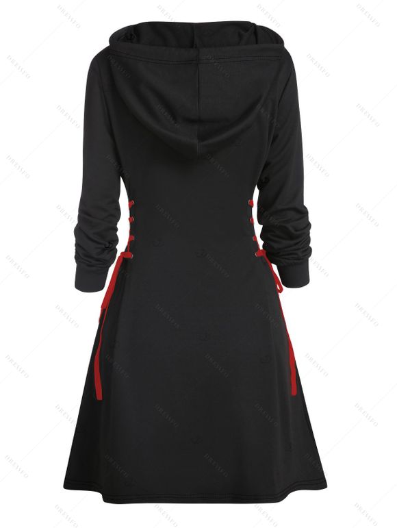 Robe à capuche punk pour Halloween, mini-robe à lacets et cordons de serrage, imprimé tête de mort et lettres - Noir L | US 8-10