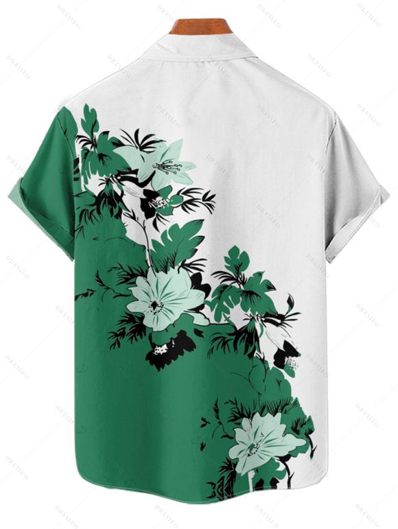 Vacation Couple Outfit Leaf Floral Print Colorblock Mini Dress and Shirt Set - Vert profond S | US 4