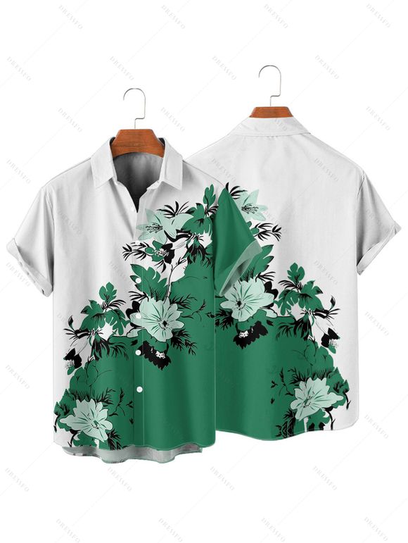 Vacation Couple Outfit Leaf Floral Print Colorblock Mini Dress and Shirt Set - Vert profond S | US 4