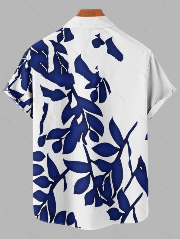 Vacation Couple Outfit for Beach Leaf Plant Print Midi Slit Dress and Shirt Set - Bleu profond S | US 4