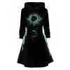 Mini Robe à Capuche Contrasté Lune et Soleil Imprimés à Lacets - Noir M | US 6