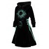 Mini Robe à Capuche Contrasté Lune et Soleil Imprimés à Lacets - Noir M | US 6