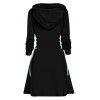 Mini Robe à Capuche Contrasté Lune et Soleil Imprimés à Lacets - Noir M | US 6