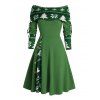 Robe colorblock, robe de Noël, imprimé sapin et flocon de neige, mini-robe trapèze cintrée à manches longues et godets - Vert XXL