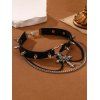 Gothic Women Outfit Grommet Buckle Strap Mini Dress and Chain Rivets Choker Zipper Boots Set - BLACK S | US 4