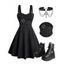 Gothic Women Outfit Grommet Buckle Strap Mini Dress and Chain Rivets Choker Zipper Boots Set - BLACK S | US 4
