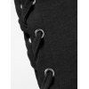 Solid V O Ring Neck Lace Up Long Sleeve Fit Top - BLACK L