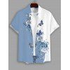 Chemise à manches retroussables pour homme, imprimé rose, boutonnée, manches courtes, décontractée - Bleu clair 5XL