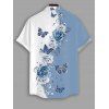 Chemise à manches retroussables pour homme, imprimé rose, boutonnée, manches courtes, décontractée - Bleu clair 5XL