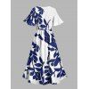 Vacation Couple Outfit for Beach Leaf Plant Print Midi Slit Dress and Shirt Set - Bleu profond S | US 4