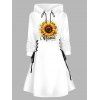 Robe à capuche à imprimé tournesol, mini-robe à lacets et cordons de serrage - Blanc XXL | US 14