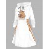 Robe à capuche mignonne, imprimé animal de dessin animé, mini-robe à lacets et cordons de serrage - Blanc XXL | US 14