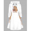 Robe à capuche mignonne, imprimé animal de dessin animé, mini-robe à lacets et cordons de serrage - Blanc XXL | US 14