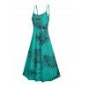 Robe de vacances à imprimé feuilles tropicales et poches, robe longue à bretelles spaghetti pour la plage - Vert XXL | US 14