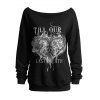 Sweat-shirt gothique pour Halloween, imprimé tête de mort, cœur, lettres, col oblique - Noir XXL | US 14