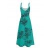 Robe de vacances à imprimé feuilles tropicales et poches, robe longue à bretelles spaghetti pour la plage - Vert XXL | US 14