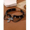 Collier ras du cou gothique avec pendentif croix et rivets - Noir 
