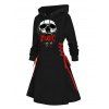 Robe à capuche punk pour Halloween, mini-robe à lacets et cordons de serrage, imprimé tête de mort et lettres - Noir XXL | US 14