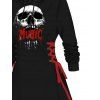 Robe à capuche punk pour Halloween, mini-robe à lacets et cordons de serrage, imprimé tête de mort et lettres - Noir XXL | US 14