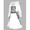 Robe à capuche gothique, imprimé tête de mort, mini-robe à lacets et cordons de serrage - Blanc XXL | US 14