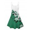 Robe de vacances à imprimé floral et feuilles, mini-robe à bretelles spaghetti colorblock - Vert profond XXXXXL | US 20