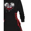 Robe à capuche gothique, mini-robe à lacets et cordons de serrage, imprimé cœur et tête de mort - Noir XXL | US 14