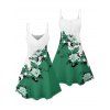 Robe de vacances à imprimé floral et feuilles, mini-robe à bretelles spaghetti colorblock - Vert profond XXXXXL | US 20