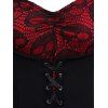 Haut gothique pour Halloween, haut long à lacets avec ourlet mouchoir et tête de mort colorblock - Rouge foncé XXL | US 14