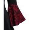 Haut gothique pour Halloween, haut long à lacets avec ourlet mouchoir et tête de mort colorblock - Rouge foncé XXL | US 14