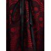 Haut gothique pour Halloween, haut long à lacets avec ourlet mouchoir et tête de mort colorblock - Rouge foncé XXL | US 14