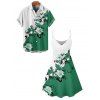 Vacation Couple Outfit Leaf Floral Print Colorblock Mini Dress and Shirt Set - Vert profond S | US 4