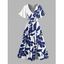 Robe de vacances mi-longue fendue à imprimé feuilles et plantes pour la plage - Bleu profond XXL | US 14