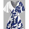 Robe de vacances mi-longue fendue à imprimé feuilles et plantes pour la plage - Bleu profond XXL | US 14