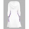Robe à capuche gothique, imprimé tête de mort, sorcier, chauve-souris, mini-robe à lacets et cordons de serrage - Blanc XXL | US 14