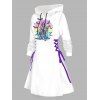 Robe à capuche gothique, imprimé tête de mort, sorcier, chauve-souris, mini-robe à lacets et cordons de serrage - Blanc XXL | US 14