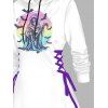 Robe à capuche gothique, imprimé tête de mort, sorcier, chauve-souris, mini-robe à lacets et cordons de serrage - Blanc XXL | US 14