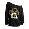 Gothic Outfit Floral Skulls Print Sweatshirt and Grommet Chain Pants Boots Set - Noir S | US 4