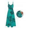 Vacation Couple Outfit Tropical Leaf Print Pocket Long Dress and Shirt Beach Set - Vert S | US 4