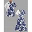 Vacation Couple Outfit for Beach Leaf Plant Print Midi Slit Dress and Shirt Set - Bleu profond S | US 4