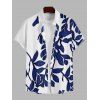 Vacation Couple Outfit for Beach Leaf Plant Print Midi Slit Dress and Shirt Set - Bleu profond S | US 4