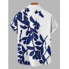 Vacation Couple Outfit for Beach Leaf Plant Print Midi Slit Dress and Shirt Set - Bleu profond S | US 4