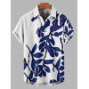 Vacation Couple Outfit for Beach Leaf Plant Print Midi Slit Dress and Shirt Set - Bleu profond S | US 4
