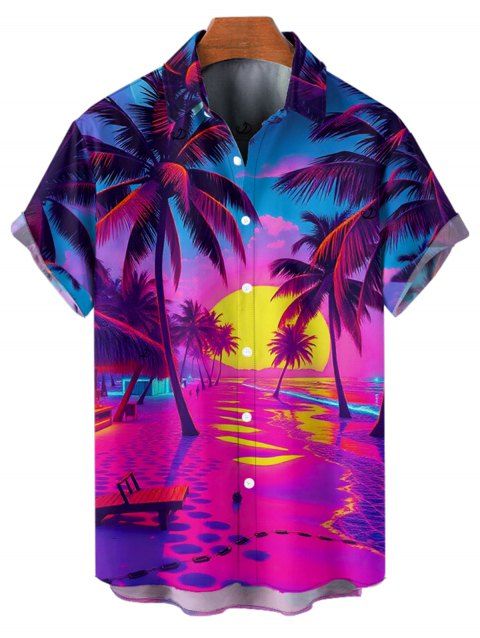 Chemise de plage pour homme, imprimé paysage de cocotiers, chemise de vacances