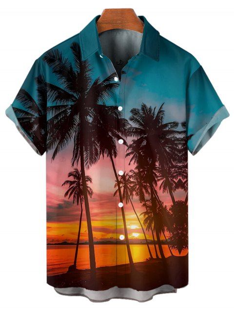 Chemise de vacances pour homme, boutonnée, imprimé paysage de plage et de cocotiers