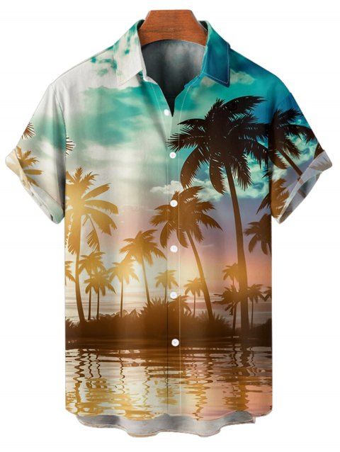 Chemise de vacances pour homme, imprimé cocotier et soleil, pour la plage