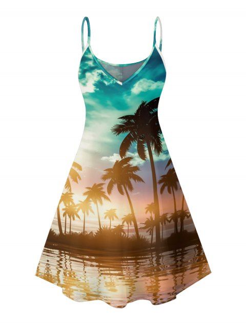 Robe de plage à imprimé cocotier et mini-robe de vacances à bretelles spaghetti