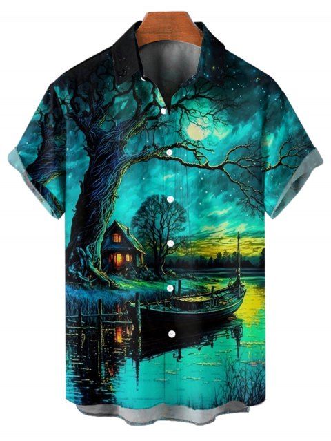 Chemise de vacances pour homme, boutonnée, imprimé paysage forestier