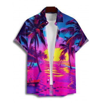 Vacation Couple Outfit for Beach Coconut Tree Print Slit Dress and Shirt Set